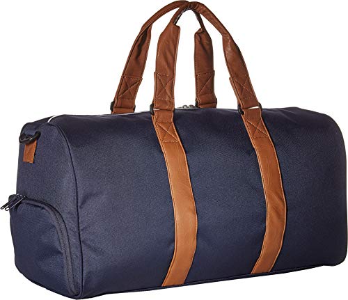 Image of Herschel Novel Duffel Bag, Peacoat /Tan Synthetic Leather, Mid-Volume 33.0L, Novel Duffel Bag