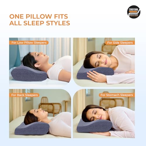 Image of CareFoam Contour Cervical Memory Foam Pillow | 2-Year Manufacturing Warranty | Ergonomic 3-Zone Orthopedic Pillow for Neck Support & Cervical Spine Alignment | Made in India |19 x 11 x 4 Inch