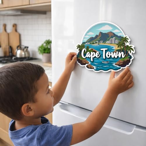 Image of Naxon Cape Town South Africa Theme Souvenir Wooden Fridge Magnet | Table Mountain & Coastal City Design 3x3 Inch Refrigerator Magnet for Kitchen & Home Decor | Travel Gift from Cape Town | Pack of 1