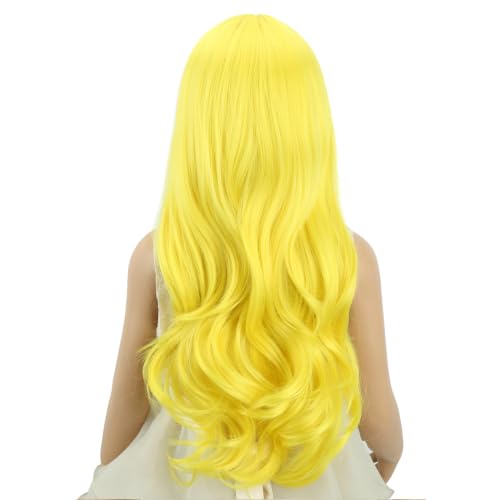 Image of Child Light Yellow Wig Girls Long Yellow Wavy Curly Wig Long Middle Part Wigs for Kids Heat Resistant Synthetic Wigs with Cap