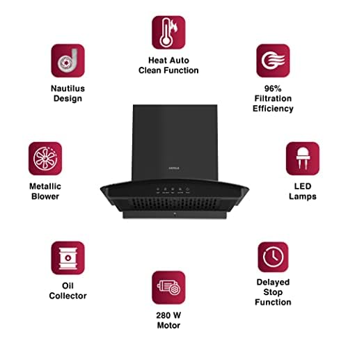 Image of Hafele Curve Bolt 60 Auto Clean Wall Mounted Chimney (Black 1400 CMH)