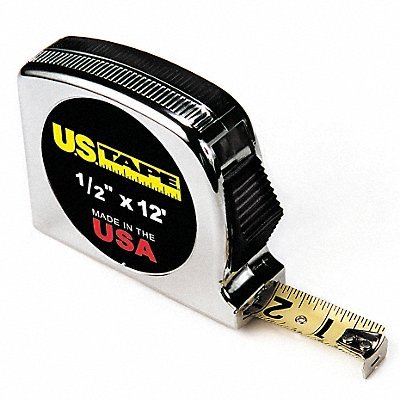 Tape Measure, 1/2 in x 12 ft, Chrome, Ft/in
