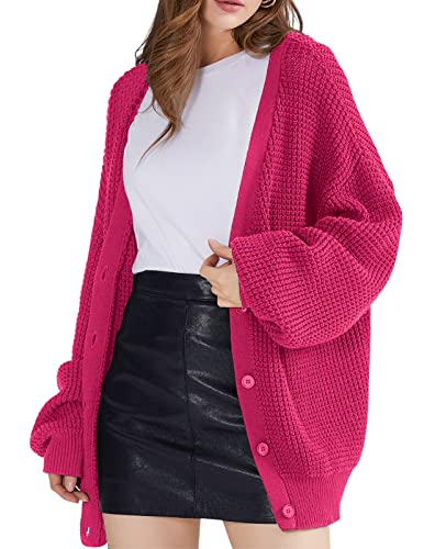 QUALFORT Cardigan Sweaters for Women 100% Cotton Button-Down Oversized Knit Outerwear Fall Tops for Women 2026