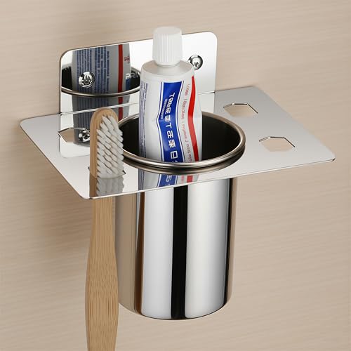 Image of Plantex (Primax) Stainless Steel Tumbler Holder /Tooth Brush Holder /Stand for Bathroom /Bathroom Accessories - Wall Mount (Chrome)