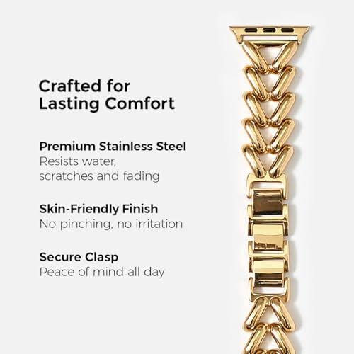 Image of My Pretty Strap - Compatible Apple Watch Band Strap, Stainless Steel Fashion iWatch Replacement Strap- Easy Resizing, No Tool Needed, Fits Most Wrists- Series 1-11, SE and Ultra