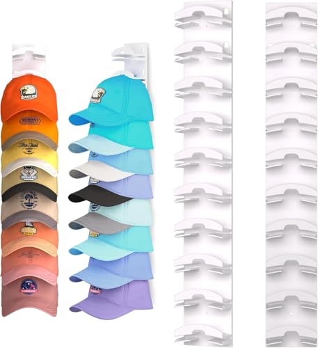 PZCC - Soporte para gorra, organizador de pared, gancho para abrigo, puerta de abrigo adhesivo, accesorios de almacenamiento para el dormitorio, puede contener 10 sombreros (blanco 2 piezas)