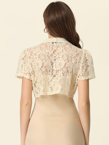 Image of Allegra K Floral Lace Shrug for Women's Work Crop Cardigan Wedding Guest Elegant Bolero