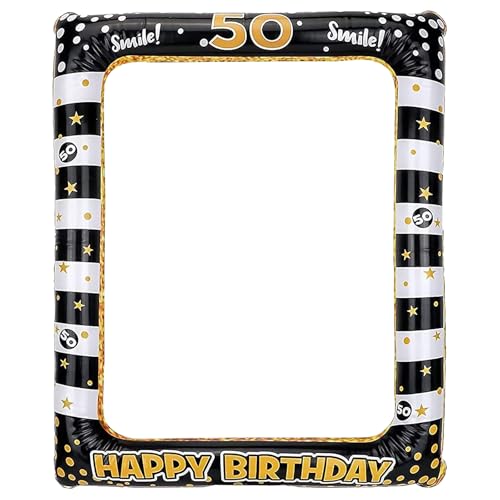 Ferizzia Cornice Portafoto Gonfiabile 50 Anni, Oro Cornice per Foto Gonfiabile Compleanno, 71 x 58 cm, Photo Booth Props, Gadget Compleanno Adulti, per Feste, Eventi, Fotografie