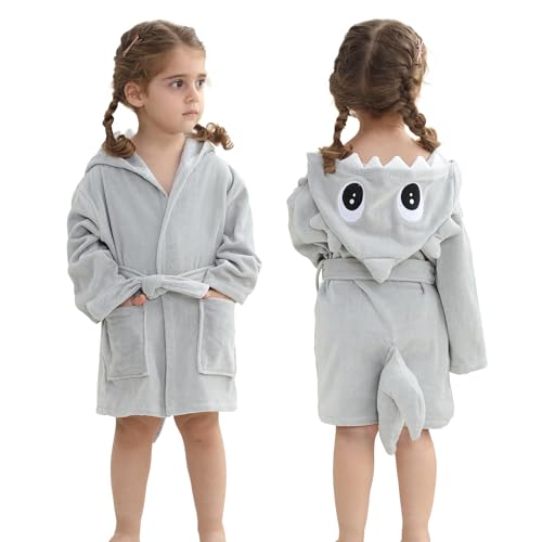 Image of MICHLEY Girls Boys Robe Cotton Towel Baby Dinosaur Style Hooded Bathrobe | Animal toddler Sleep, No Fluorescent Agent, 0-8T, 100% Cotton, Machine Wash