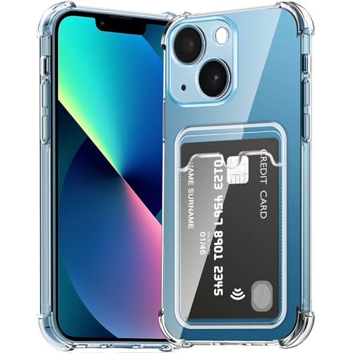 ÁRBOLORO Hülle für iPhone 13 mit Kartenfäch Transparent Silikon TPU Handyhülle Ultra Dünn Weiche Stoßfest Flexibel Handy Tasche Bumper Case für iPhone 13