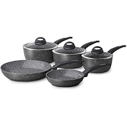 Ollas Y Sartenes Para Vitroceramica Tower T81276 Juego de Sartenes y Cacerolas Forjadas con Acabado Antiadherente Cerastone – Set 10/28 cm con Ollas 18/20/22 cm y con Mango Suave - Grafito