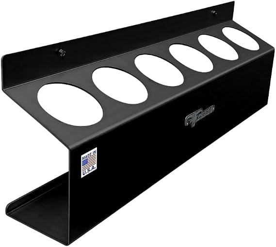 Pit Posse 302BK Six Bottle Aerosol Spray Can Rack Shelf Holder 23 Caddy - Made in USA - Enclosed Race Trailer Garage Shop Storage Organizer Aluminum Storage Universal Mounting - (Black)