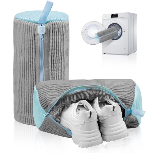 Lot De 2 Sacs Lavage Chaussures, Filet Sac Machine à Laver Réutilisable avec Fermeture Éclair, Nettoyeur Express Chaussures, Sac Chaussure Lavage Gris Durable