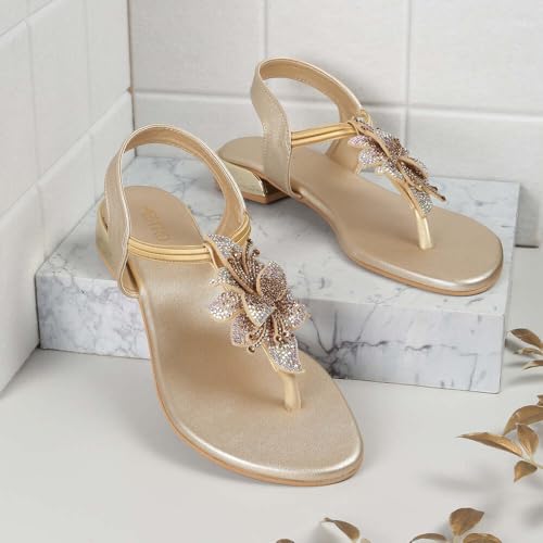 Image of Metro Women Synthetic Floral Embellished Flat Sandal