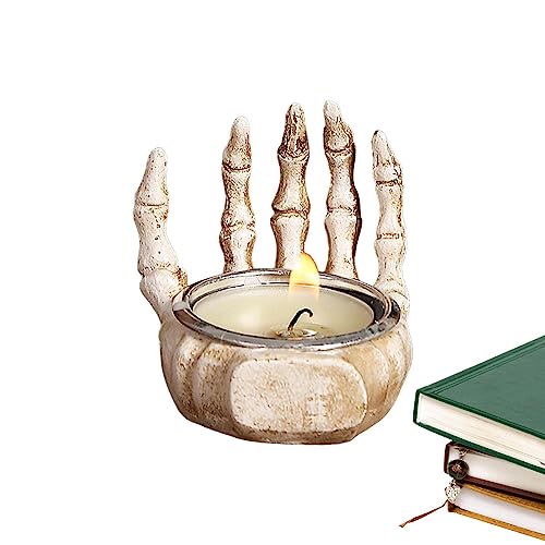 Portavelas de té de esqueleto, taza de té espeluznante de resina, decoración gótica, portavelas de resina, para manualidades, portavelas espeluznante de estilo vintage para Halloween y hogar