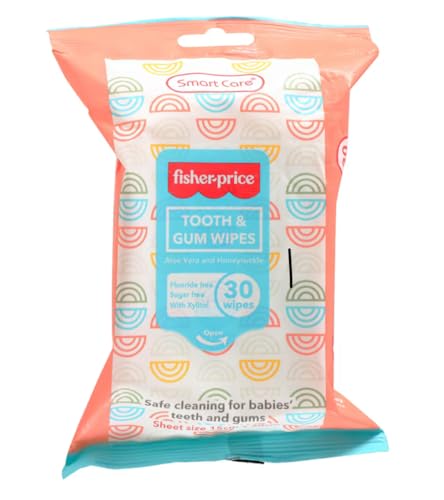 Image of Fisher Price Tooth, Gum, & Toungue Wipes Flouride Free with Brush Buddies Baby Care Finger Toothbrush for Gums, Teething Bundle (30-Count Wipes)