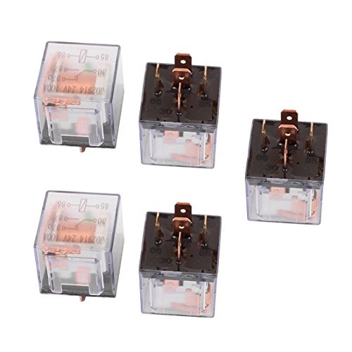 Aexit DC 24V Antitheft 100A 5 Pins SPDT Clear Shell Green Light Car Automotive Alarm Accessories Relay 5pcs