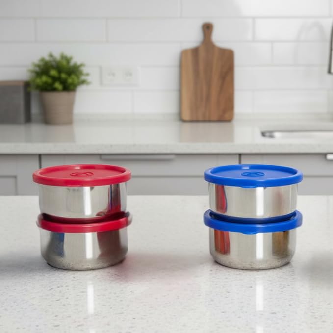 Image of Stainless Steel Food Storage Containers, Set of 4, 250ml each, Airtight Lids, Compact Kitchen Boxes for Snacks and Meal Prep, colors may vary of lids