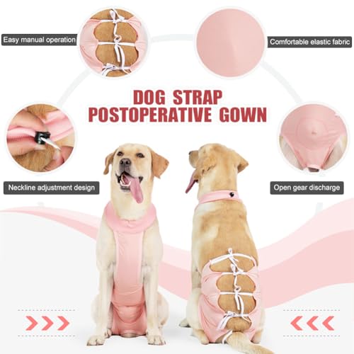 Image of WAYUTO Breathable Cotton Dog Recovery Suit Dog Strap Post-Operative Clothing Adjustable Back Straps Protective Gown for Neuter Pets After Surgery Cuttable Opening Vent Freedom of Movement Pink M