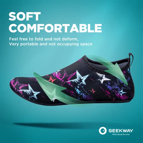 Image of SEEKWAY Water Shoes Quick-Dry Aqua Socks Barefoot Slip-on for Beach Pool Swim River Yoga Lake Surf Women Men Black SK001