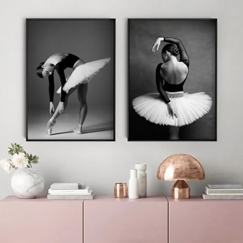 Impressions de ballerine noir et blanc décoration d'intérieur salon | Toile murale 2 cadres