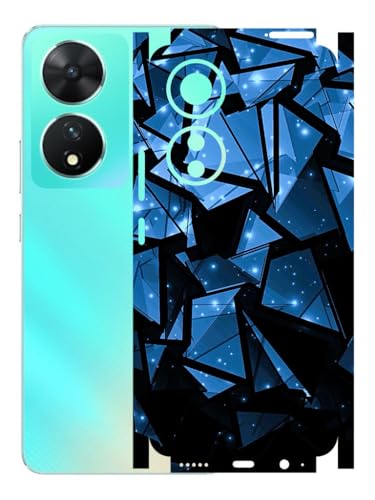 Image of AtOdds - VIVO T2 (5G) Mobile Back Skin Sticker - Lamination - Rear Screen Guard Protector Film Wrap (Coverage - Back+Camera+Sides) (Design - Blue Crystals)