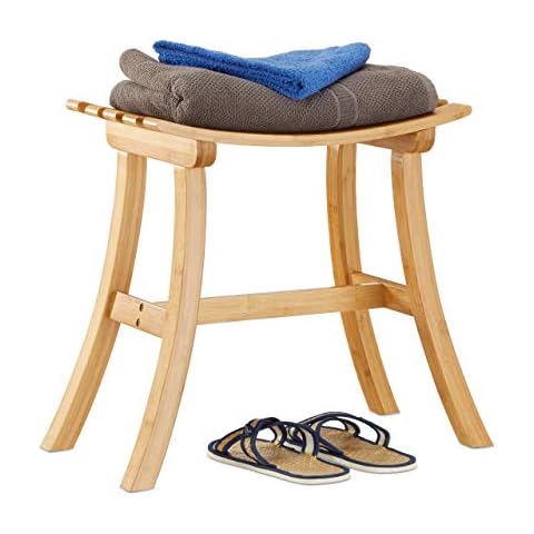 Relaxdays Hocker aus Bambus, elegant geschwungener Sitzhocker f. Garderobe Cover
