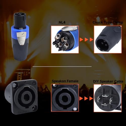 Image of 25 Feet Speakon to Bare Wire Cable, Pack of 1 Open End 4 Conductor | 25ft NL4FC Speak-ON Cables, 4 Conductors Speaker Male Wires, High Load Stage, Tour, Chuchero, Mids, Tweeters Audio Setups
