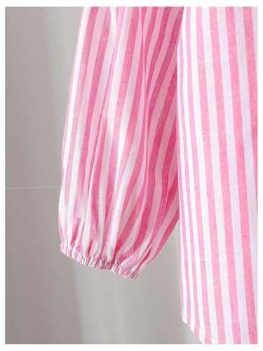 Image of SweatyRocks Girl's Striped Button Down Shirts Lantern Long Sleeve Collared Blouse Pink 5Y