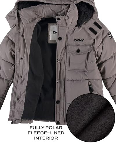 Image of DKNY Boys Puffer Jacket - Wind Water Resistant Polar Fleece Lined Boys Winter Coat - Cozy Kids Jacket with Sherpa Lined Hood
