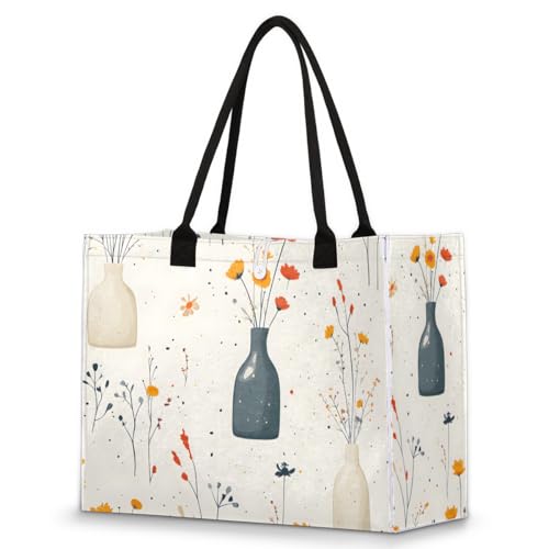 Flower Pot Flower Tote Bag for Women Large Beach Bag Reusable Tote Bags for Work Travel Beach Shopping