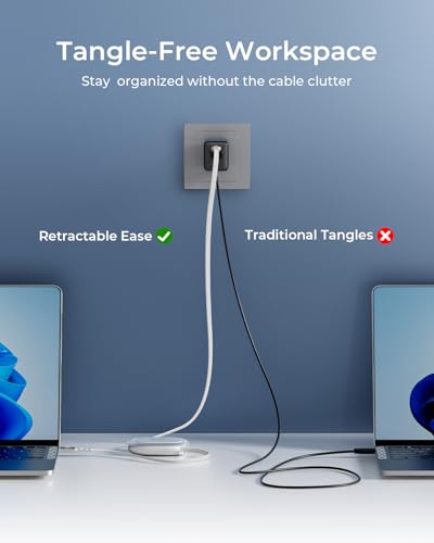 Image of TALIX 240W Retractable USB C Cable, PD 3.2 Fast Charging USB C to USB C Cable with Mag Snap Storage, E-Marker Chip, Anti-Tangle Retractable Cord for Travel, iPhone 17, MacBook, Samsung S25, 3.94FT