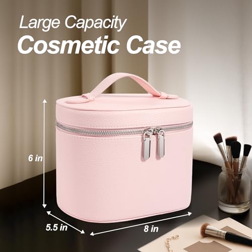 Cosmetic Case, Leather Makeup Bag, Portable Handheld Makeup Case, Detachable Compartments2