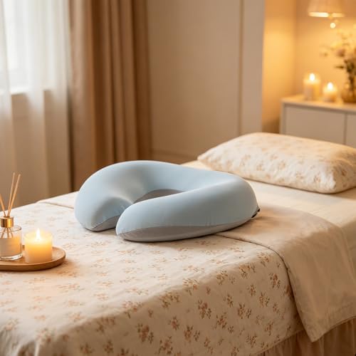 Cojín facial para cama de masaje con espuma ergonómica y tejido azul 7