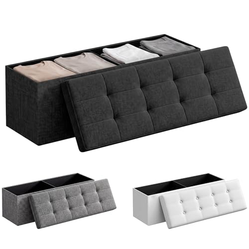 JUPPLIES Puff Almancenaje Acolchado de 130L - Baul Almacenaje de Tela para Dormitorio - Banco de Almacenaje con Capacidad de Carga 300 kg - Mueble Almacenaje Juguetes Infantil (Negro, 110x38x38cm)