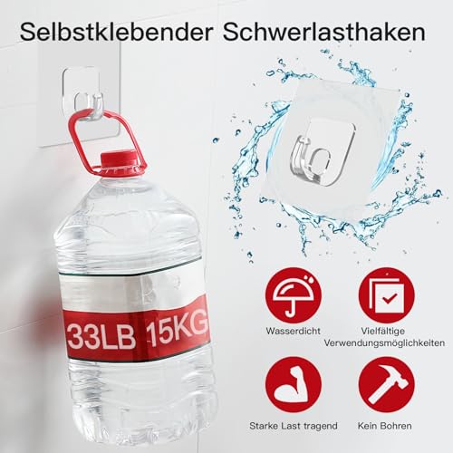 Latoxcaa Transparente Große Klebehaken Extra Stark (10 Stück), Selbstklebende Haken 15kg(Max) Schwerlast, 100% Wandschonende Haken selbstklebend für Küche, Bad, Büro, Klebehaken Universell 3