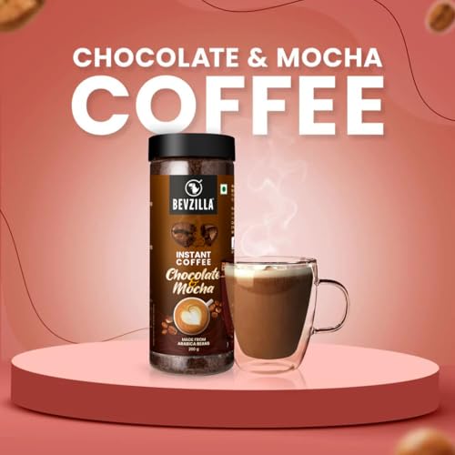 Bevzilla Chocolate & Mocha (Choco-Mocha) Instant Coffee Powder Jar – 400GM (200gx2) | Arabica Beans with Chocolaty Twist | Perfect for Espresso, Latte & Cappuccino | Enjoy Hot & Cold