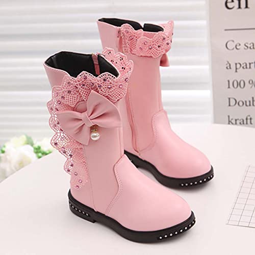 JOEupin Girl's Waterproof Lace Bowknot Side Zipper Fur Lined Tall Winter Boots (Toddler/Little Kid/Big Kid)3