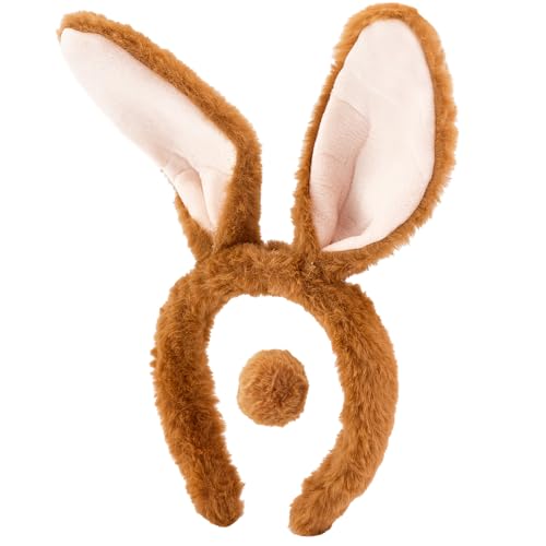 Nfvjfxz Easter Bunny Ears Headband and Fluffy Bunny Tail Set Rabbit Ear Costume for Easter Halloween Cosplay Party