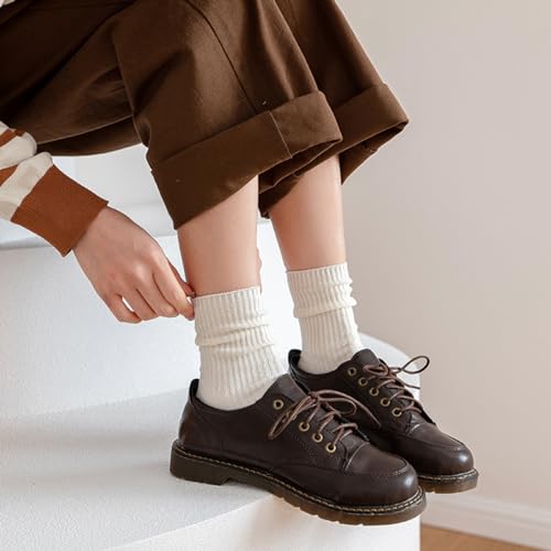 Women Sweat-absorbent Socks Above Ankle High Crew Socks for Women Girls Ladies Clothes 6 Pairs (Cotton Blend, Solid Color)3