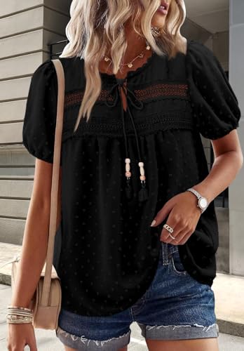 BETTE BOUTIK Women Boho Tops Short Sleeve Summer Flowy Shirts Lace Casual Loose Trendy Blouses2