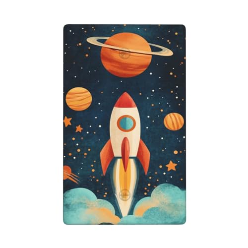 Cute Rocket Ship in The Space Single Toggle Blank Wall Plate Light Switch Cover Decorative 1 Gang for Kitchen Room Bathroom Size 11.4x7cm