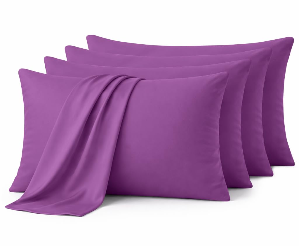 Aspire Homeware Purple Pillow Cases 4 Pack – 100% Brushed Microfiber Premium Pillowcases Super Soft Envelope Closure Pillow Cover (50x75cm) — image 1