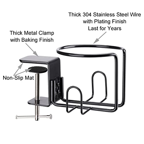 Lekusha Large Desk Cup Holder, Clip On Table Anti-Spill Cup Holder For Lawn Chair, Horizontal Or Vertical Mount, Pack Of 1, Black #TOP5