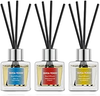 binca vidou Reed Diffuser 50ml - Peony Basil Mimosa Scented Oil Reed Diffuser Set with 18 Sticks - 50 Days Lasting & Strong Aroma - Home Fragrance Diffuser for Bedroom Bathroom Office - Pack of 3