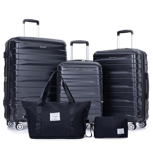 A lightweight, versatile luggage set for both men and women, including 5 pieces and an expandable hard shell PC with a TSA lock.