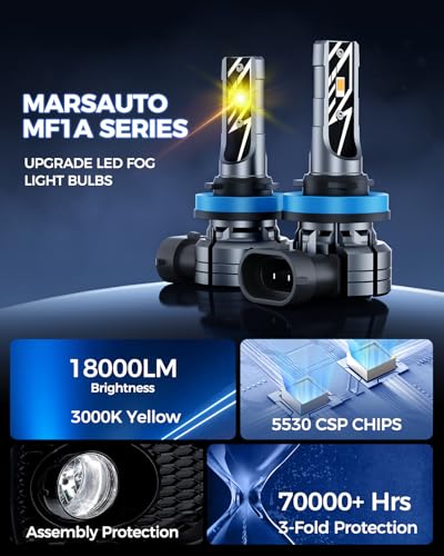 Image of Marsauto H11 /H16 /H8 LED Fog Light Bulb, 18000LM 700% Brightness, H11 H16 H8 LED Bulb Yellow Fog Lights, 3000K Yellow 70000HRS Lifespan H11 Yellow Fog Light Bulbs, Play and Plug, Exterior Lighting