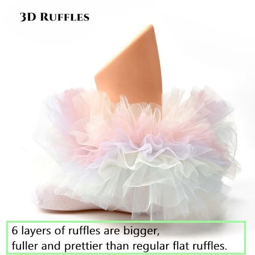 Girls Ruffle Socks Becorated With Super Fluffy Lace Tutu Dance Dressy Socks 3 Pairs3