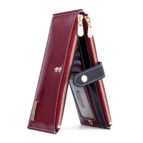 Image of ANDOILT Wallets for Women Genuine Leather Wallet RFID Blocking Bifold Multi Card Case Purse with Zipper Pocket Handbag