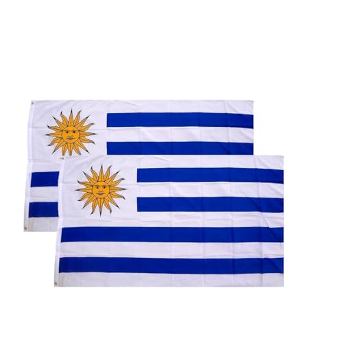 Drapeau grand 90x150 mât bâtiment extérieur Uruguay pack double